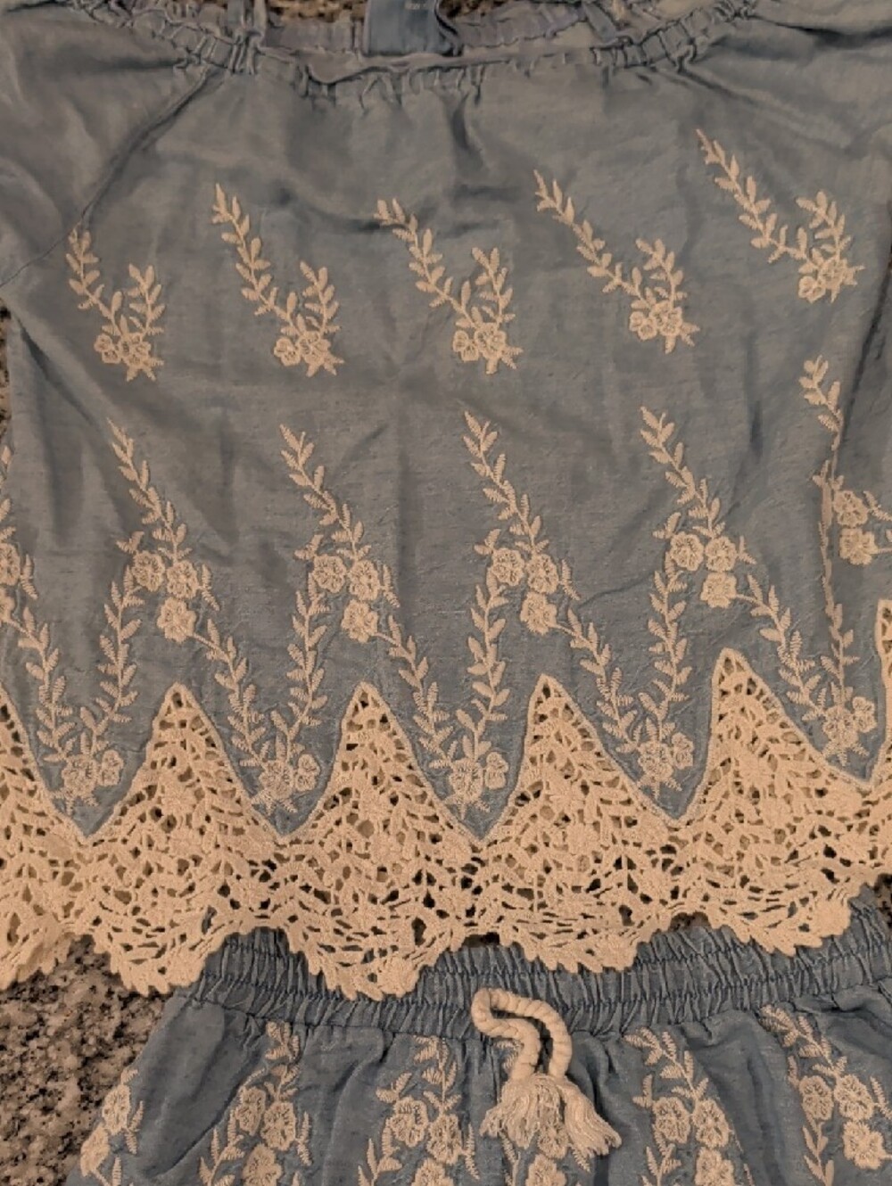 Flowers by Zoe Light Blue and Cream Embroidered Girls Matching Set - Picture 3 of 4